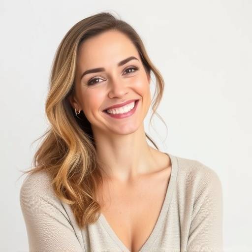 Donna sorridente in posa naturale per un ritratto artistico in studio