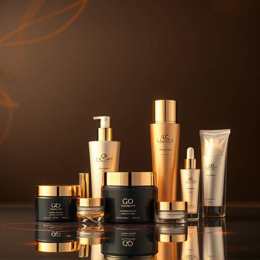 Prodotti di lusso disposti con cura su uno sfondo elegante per una campagna pubblicitaria