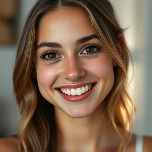 Ritratto di una giovane donna sorridente, con un'illuminazione morbida che ne esalta i lineamenti.