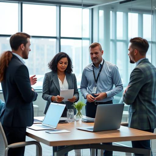 Team di professionisti che collaborano in un ambiente di ufficio moderno e luminoso
